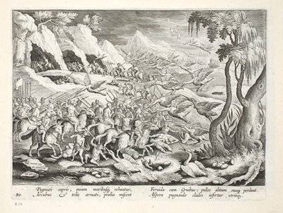 Pygmies on Goats Hunting Crane, Illustration from 